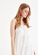 Bayan Krem Püskül Detaylı Elbise