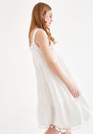 Bayan Krem Püskül Detaylı Elbise