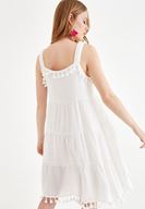 Bayan Krem Püskül Detaylı Elbise