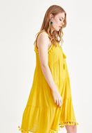 Bayan Sarı Püskül Detaylı Elbise