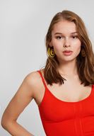 Bayan Kırmızı Dokulu Crop Bluz