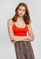 Bayan Kırmızı Dokulu Crop Bluz