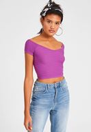 Bayan Lila V Yaka Crop Top