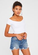 Bayan Beyaz V Yaka Crop Top