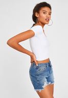 Bayan Beyaz V Yaka Crop Top