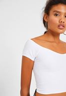 Bayan Beyaz V Yaka Crop Top