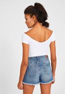 Bayan Beyaz V Yaka Crop Top