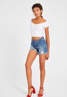 Bayan Beyaz V Yaka Crop Top