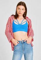 Bayan Mavi Biye Detaylı İnce Askılı Büstiyer