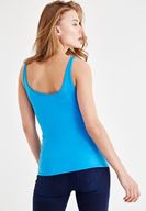 Bayan Mavi İnce Askılı U Yaka Bluz