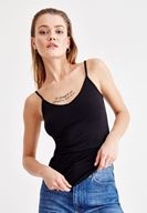 Bayan Siyah Askılı V Yaka Atlet