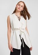 Bayan Gri Bağlama Detaylı Yelek