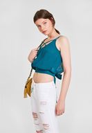 Bayan Mavi Sırtı Bağlama Detaylı Bluz