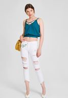 Bayan Mavi Sırtı Bağlama Detaylı Bluz