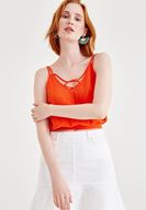 Bayan Kırmızı Sırtı Bağlama Detaylı Bluz