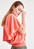 Bayan Kırmızı Beli Lastikli Kol Detaylı Bluz 