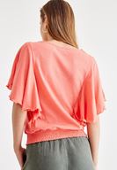 Bayan Kırmızı Beli Lastikli Kol Detaylı Bluz 