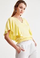 Bayan Sarı Beli Lastikli Kol Detaylı Bluz 