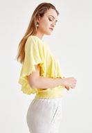Bayan Sarı Beli Lastikli Kol Detaylı Bluz 