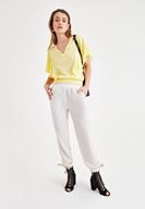 Bayan Sarı Beli Lastikli Kol Detaylı Bluz 