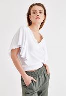Bayan Beyaz Beli Lastikli Kol Detaylı Bluz 