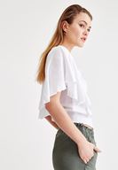 Bayan Beyaz Beli Lastikli Kol Detaylı Bluz 