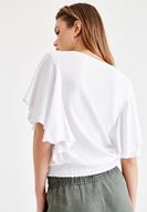 Bayan Beyaz Beli Lastikli Kol Detaylı Bluz 
