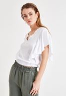Bayan Beyaz Beli Lastikli Kol Detaylı Bluz 