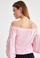 Bayan Pembe Lastikli Düşük Omuz Bluz