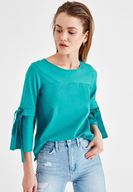 Bayan Yeşil Kolları Bağlama Detaylı Bluz