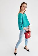 Bayan Yeşil Kolları Bağlama Detaylı Bluz
