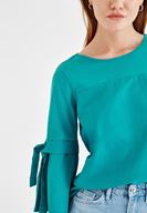 Bayan Yeşil Kolları Bağlama Detaylı Bluz