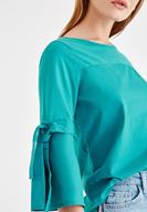 Bayan Yeşil Kolları Bağlama Detaylı Bluz