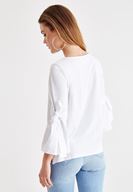 Bayan Beyaz Kolları Bağlama Detaylı Bluz