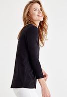 Bayan Siyah Önü Düğme Detaylı Pamuk Gömlek