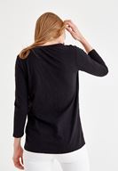 Bayan Siyah Önü Düğme Detaylı Pamuk Gömlek