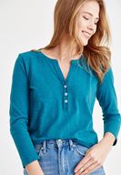 Bayan Mavi Önü Düğme Detaylı Pamuk Gömlek