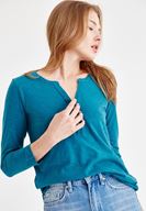 Bayan Mavi Önü Düğme Detaylı Pamuk Gömlek