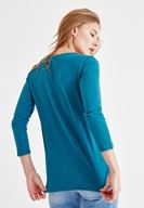 Bayan Mavi Önü Düğme Detaylı Pamuk Gömlek