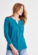 Bayan Mavi Önü Düğme Detaylı Pamuk Gömlek