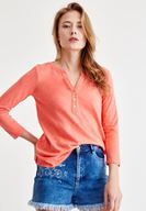 Bayan Kırmızı Önü Düğme Detaylı Pamuk Gömlek