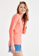 Bayan Kırmızı Önü Düğme Detaylı Pamuk Gömlek