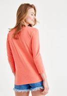 Bayan Kırmızı Önü Düğme Detaylı Pamuk Gömlek