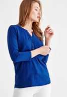 Bayan Lacivert Önü Düğme Detaylı Pamuk Gömlek