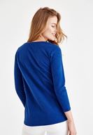 Bayan Lacivert Önü Düğme Detaylı Pamuk Gömlek