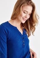 Bayan Lacivert Önü Düğme Detaylı Pamuk Gömlek