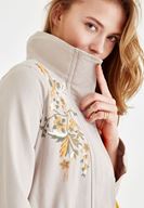 Bayan Gri Nakış Detaylı Cepli Ceket