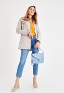 Bayan Gri Nakış Detaylı Cepli Ceket