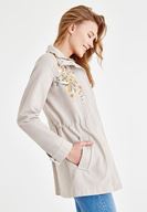 Bayan Gri Nakış Detaylı Cepli Ceket
