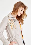 Bayan Gri Nakış Detaylı Cepli Ceket